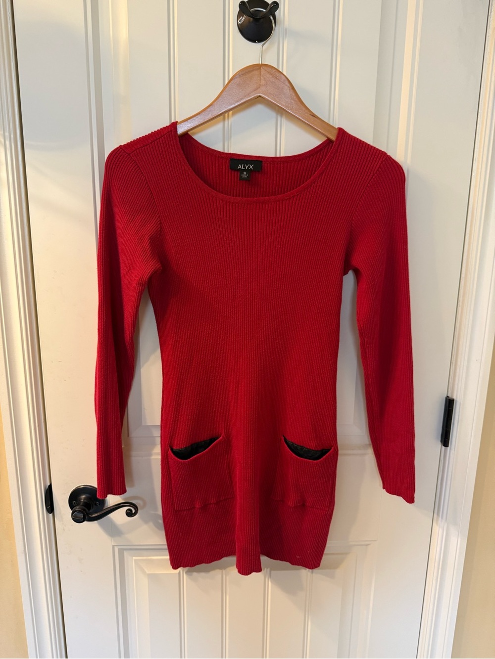 ALYX Red Ribbed Sweater Dress Faux Leather Pocket Trim Medium